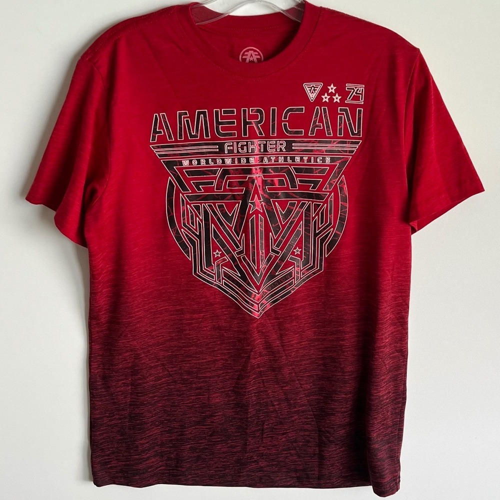 American Fighter Red Black Ombre Graphic T-Shirt Size Youth XL